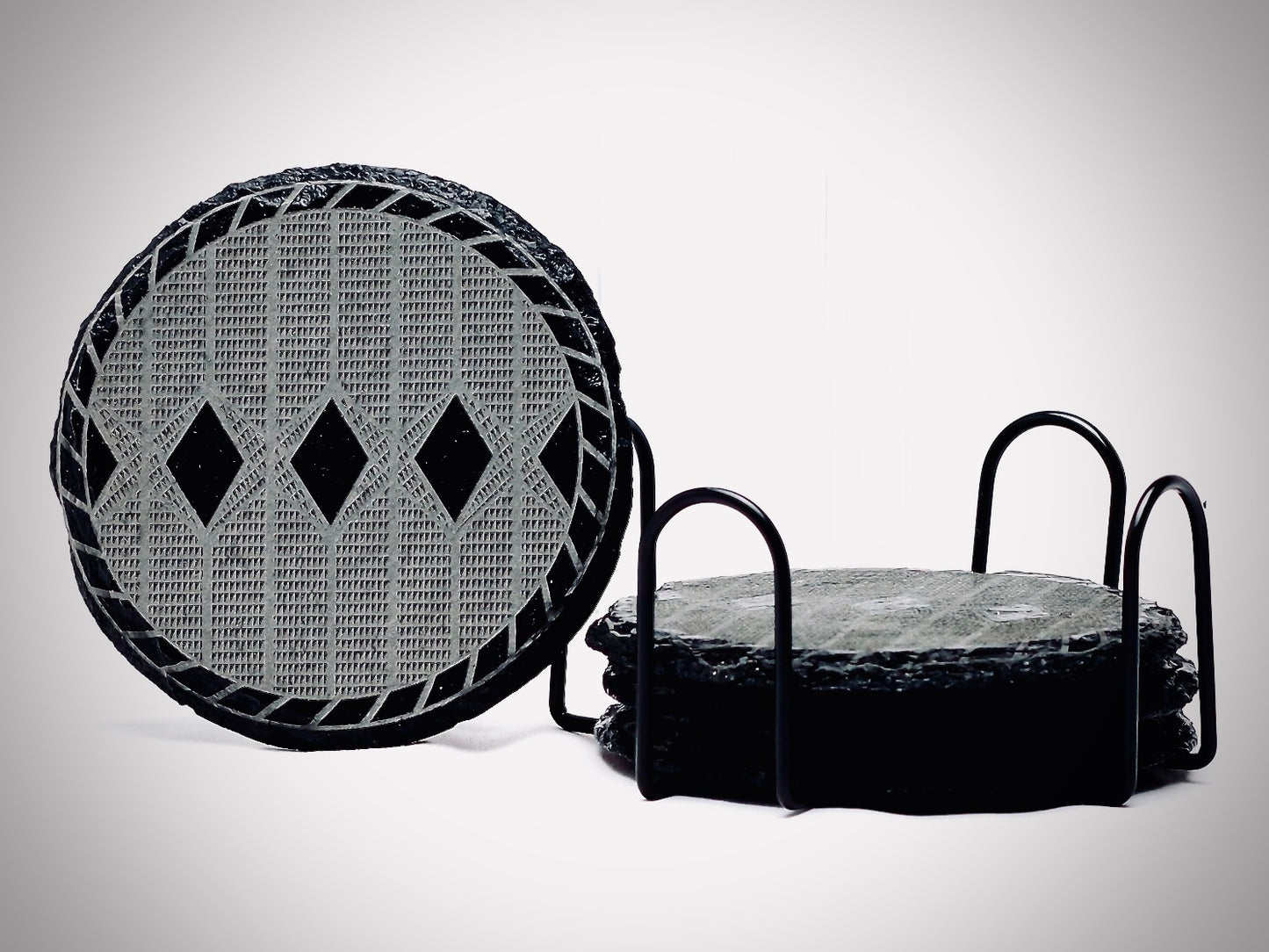 Hanzo Round Slate Coaster Set